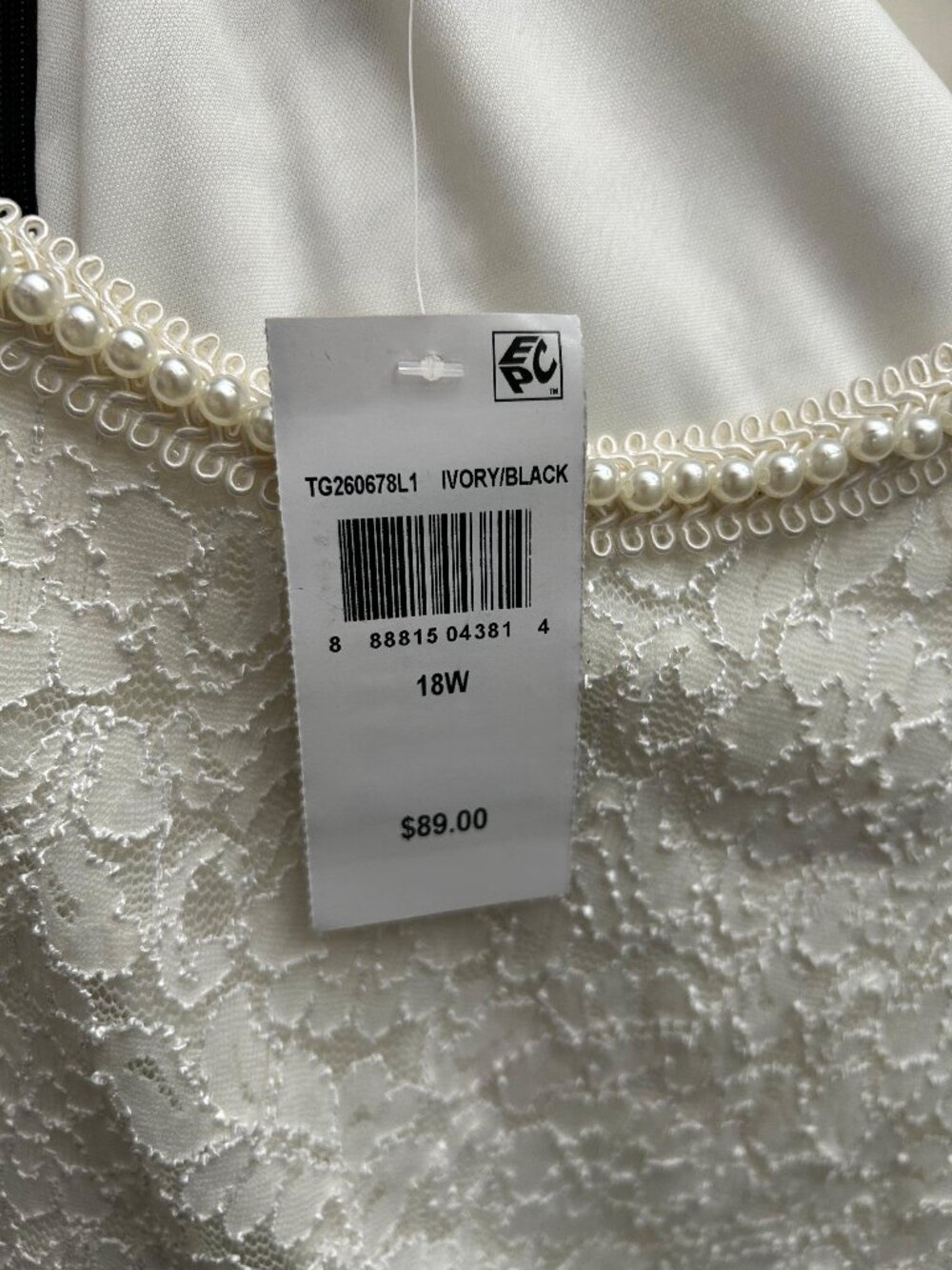Connected Apparel Dress Women's Size 18W Ivory Black Lace Faux Pearl Accent Neck - Picture 5 of 6